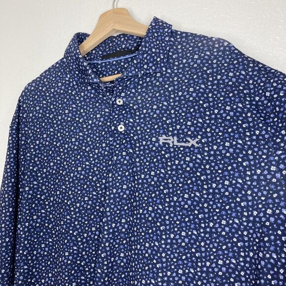 RLX Ralph Lauren Polo Shirt Mens Extra Large Navy Blue Floral Golf Performance - Picture 5 of 15